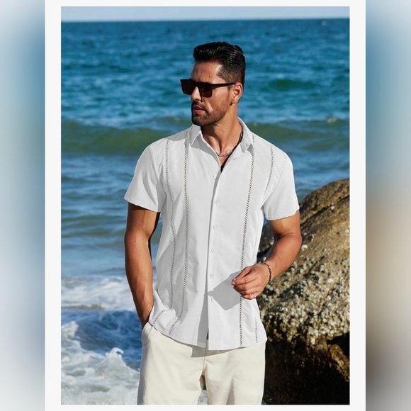 MAPICK Men's Cuban Guayabera Casual Beach Shirt #864-867 - Picture 5 of 10